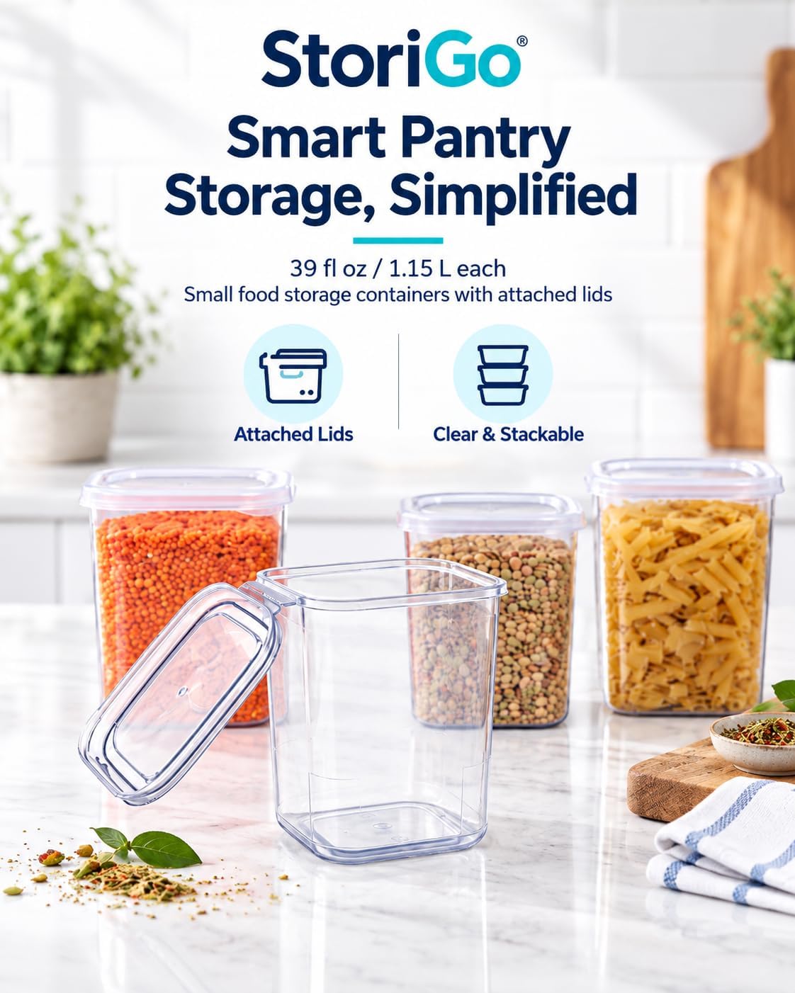 10 Pack 39 Oz Small Food Storage Containers with Attached Lids