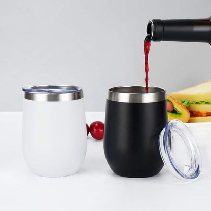 8 Pack 12Oz Stainless Steel Wine Tumblers, Insulated Wine Tumbler, Double Wall Insulated Wine Glass, Stainless Steel Stemless Wine Cups with Lids for Coffee, Wine, Cocktails, Champaign, Black