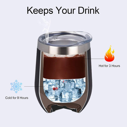 8 Pack 12Oz Stainless Steel Wine Tumblers, Insulated Wine Tumbler, Double Wall Insulated Wine Glass, Stainless Steel Stemless Wine Cups with Lids for Coffee, Wine, Cocktails, Champaign, Black