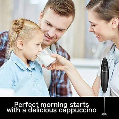 Milk Frother Handheld Mixer, Battery Operated Electric Whisk Foam Maker for Cappuccino,Latte,Coffee,Matcha & More - Black